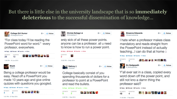 Examples of Tweets about PowerPoint usage