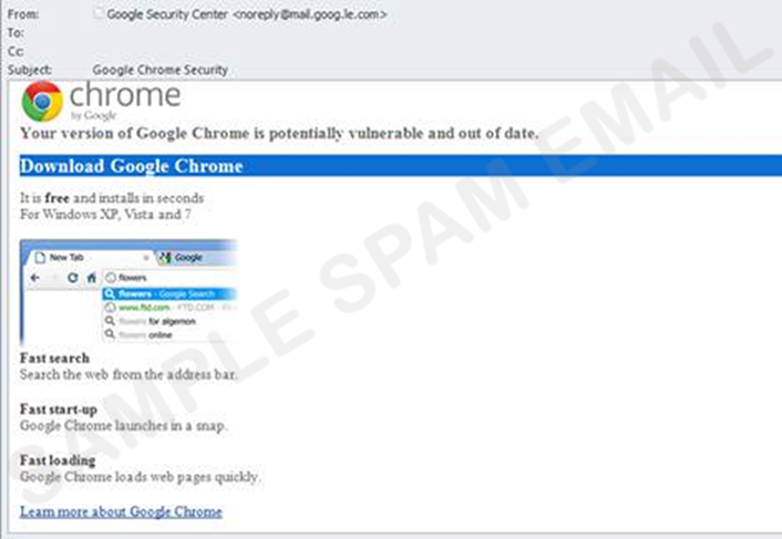 Figure 2. A fake Google Chrome e-mail