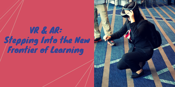 photo of person wearing virtual reality headset with blog title displayed adjacent to it