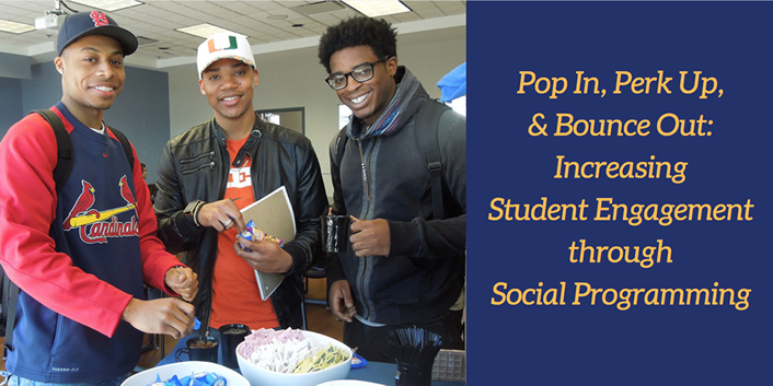 photo of three students at beverage table with blog's title overlaid on it