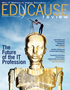 EDUCAUSE Review September/October 2018 cover image - The Future of the IT Profession; gold robot with person and telescope on its head