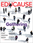 EDUCAUSE Review Print Edition cover, Volume 54 Number 4, Fall 2019; Gathering - overhead view of people walking and talking in a public space