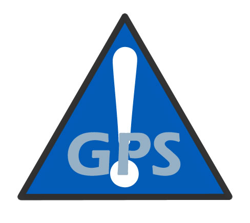 Image is GPS logo- a blue triangle with a white exclamation point superimposed with the letters GPS.