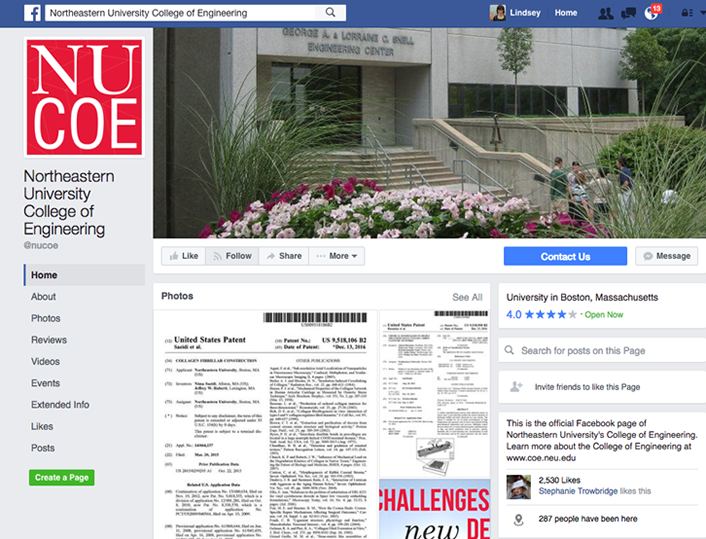 Figure 7. The Facebook page of Northeastern University's College of Engineering