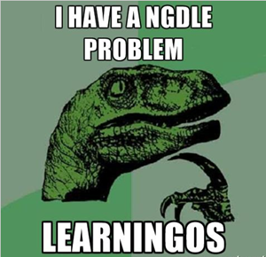 drawing of dinosaur head with I HAVE A NGDLEPROBLEM - LEARNINGOS written on it