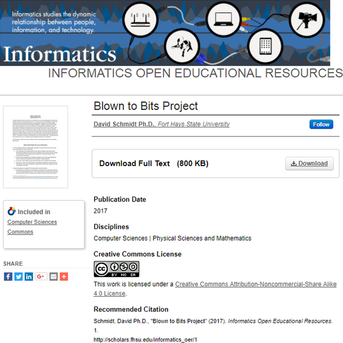 Figure 1. A screenshot of one of the completed projects in the FHSU Scholars Repository