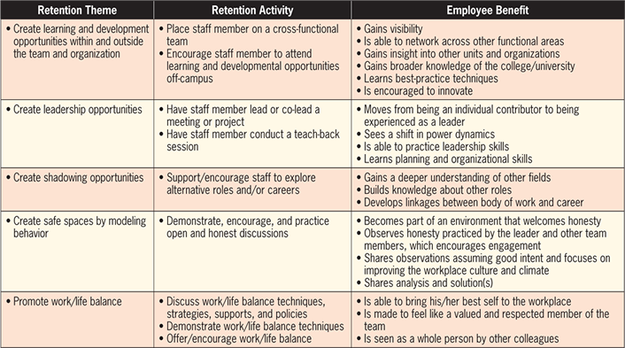 image of a grid that describes various DEI retention techniques