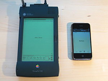 A Newton next to an iPhone