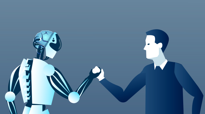 Robot and person shaking hands