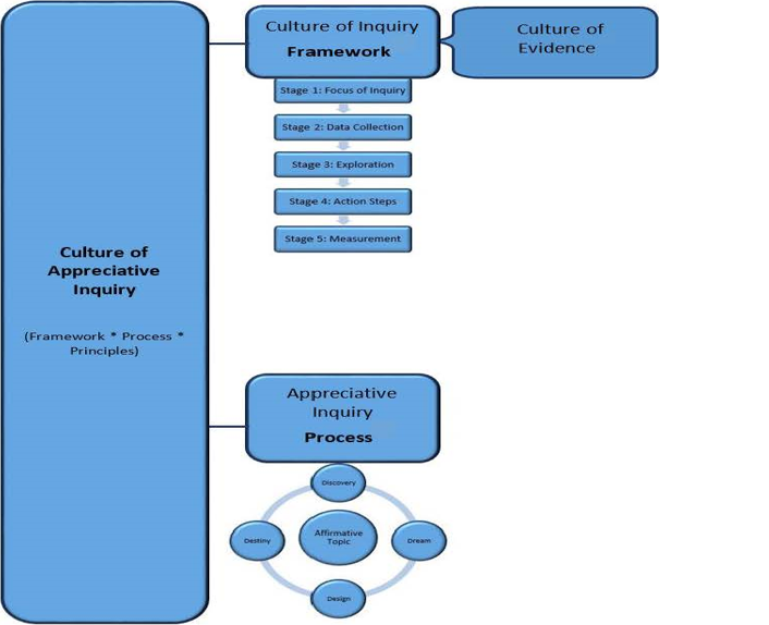 diagram of LSC-T's culture of appreciative inquiry (a process within a framework)
