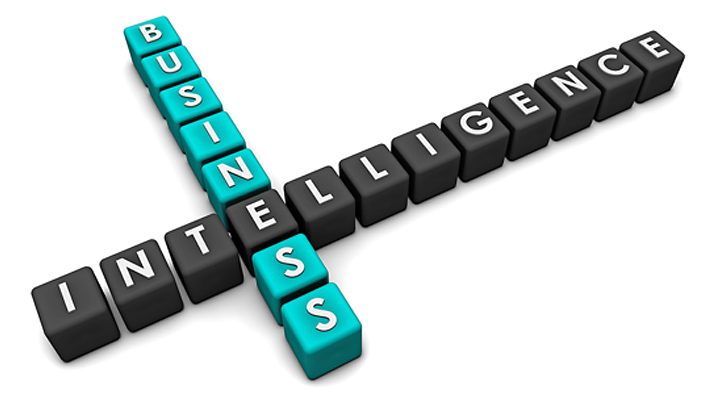 picture of the words Business and Intelligence spelled out in yatzee-like cubes