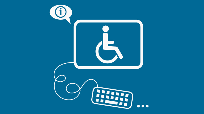 Handicap icon with an information bubble and a keyboard 