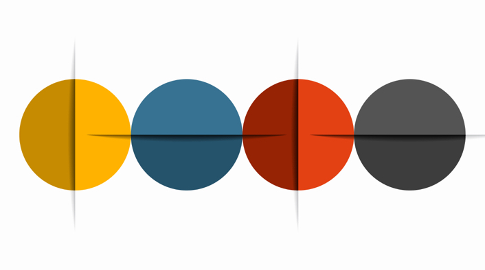 4 circles side by side with connecting lines