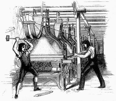 Frame-Breakers, or Luddites, smashing a loom