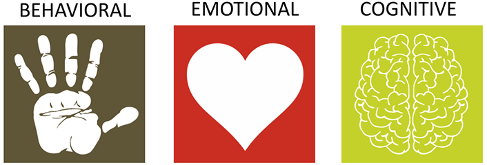 Behavioral (hand icon); Emotional (heart icon); Cognitive (brain icon).