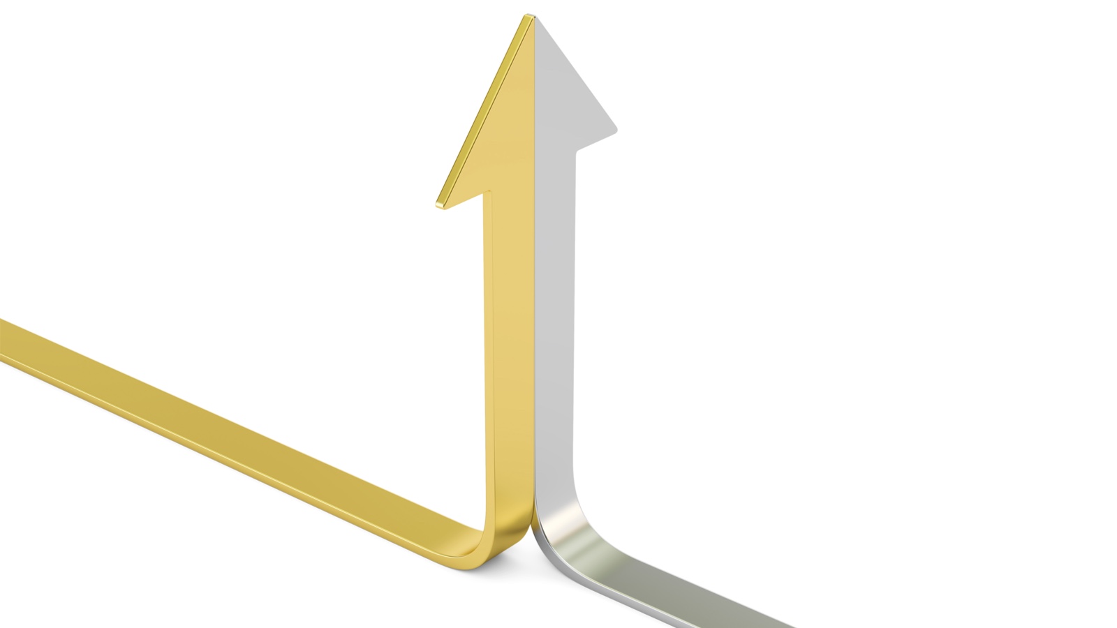 2 arrows. The lines go towards each other and they bend up and join into a single arrow where they meet.