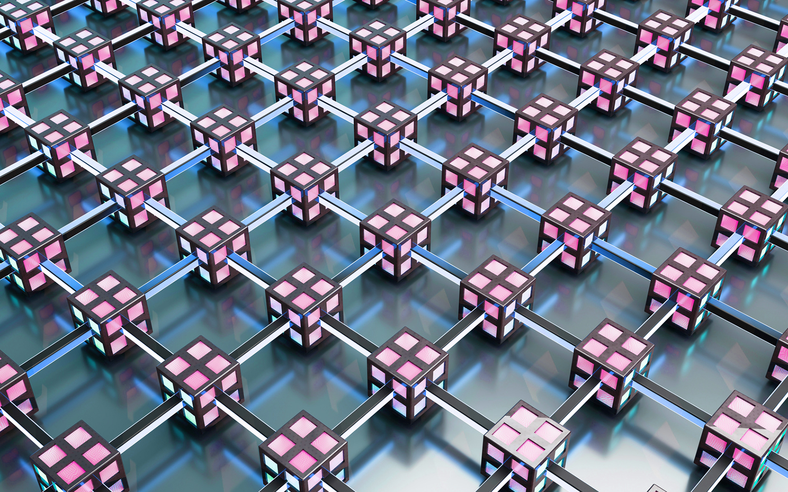pink cubes interconnected on a blue background