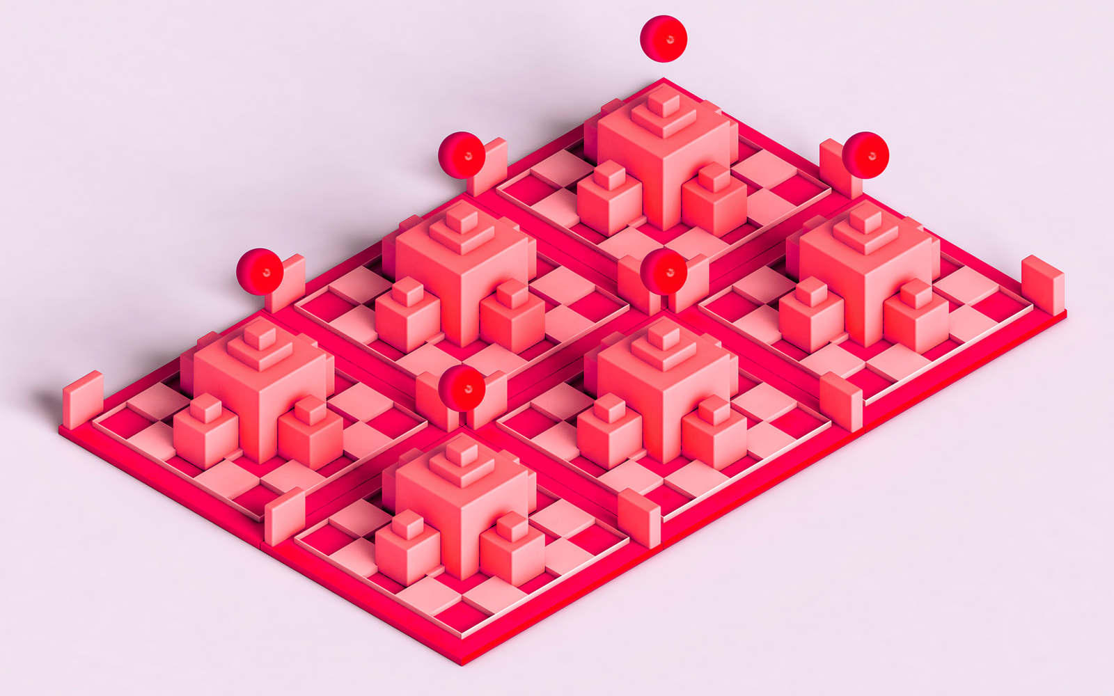 pink chessboard with cubes