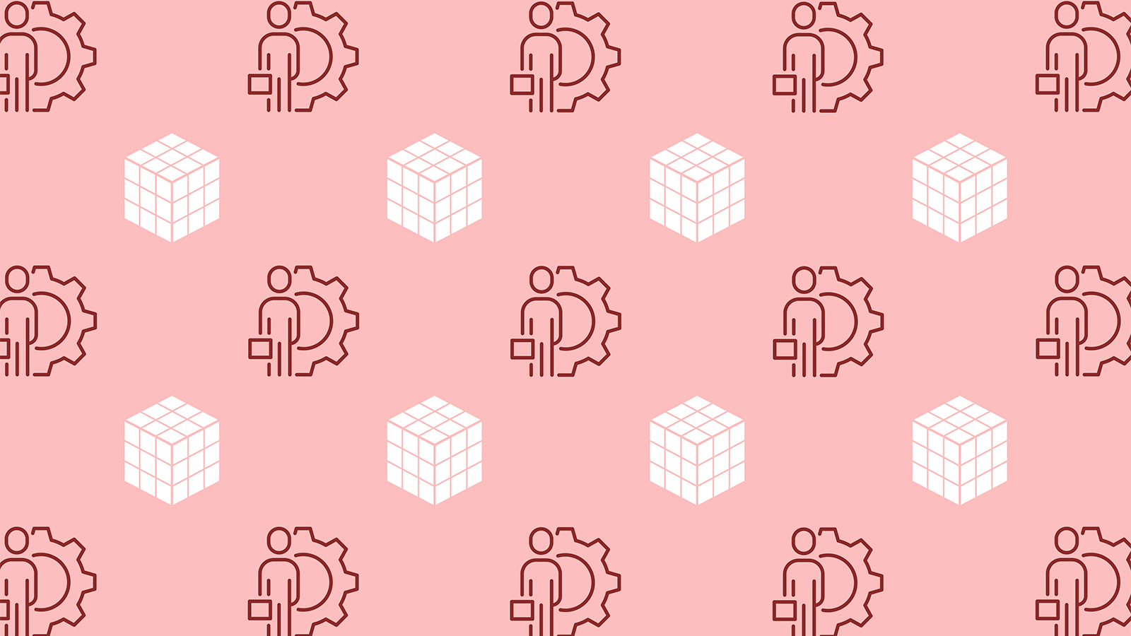 pink background with rows of rubics cubes and gear icons