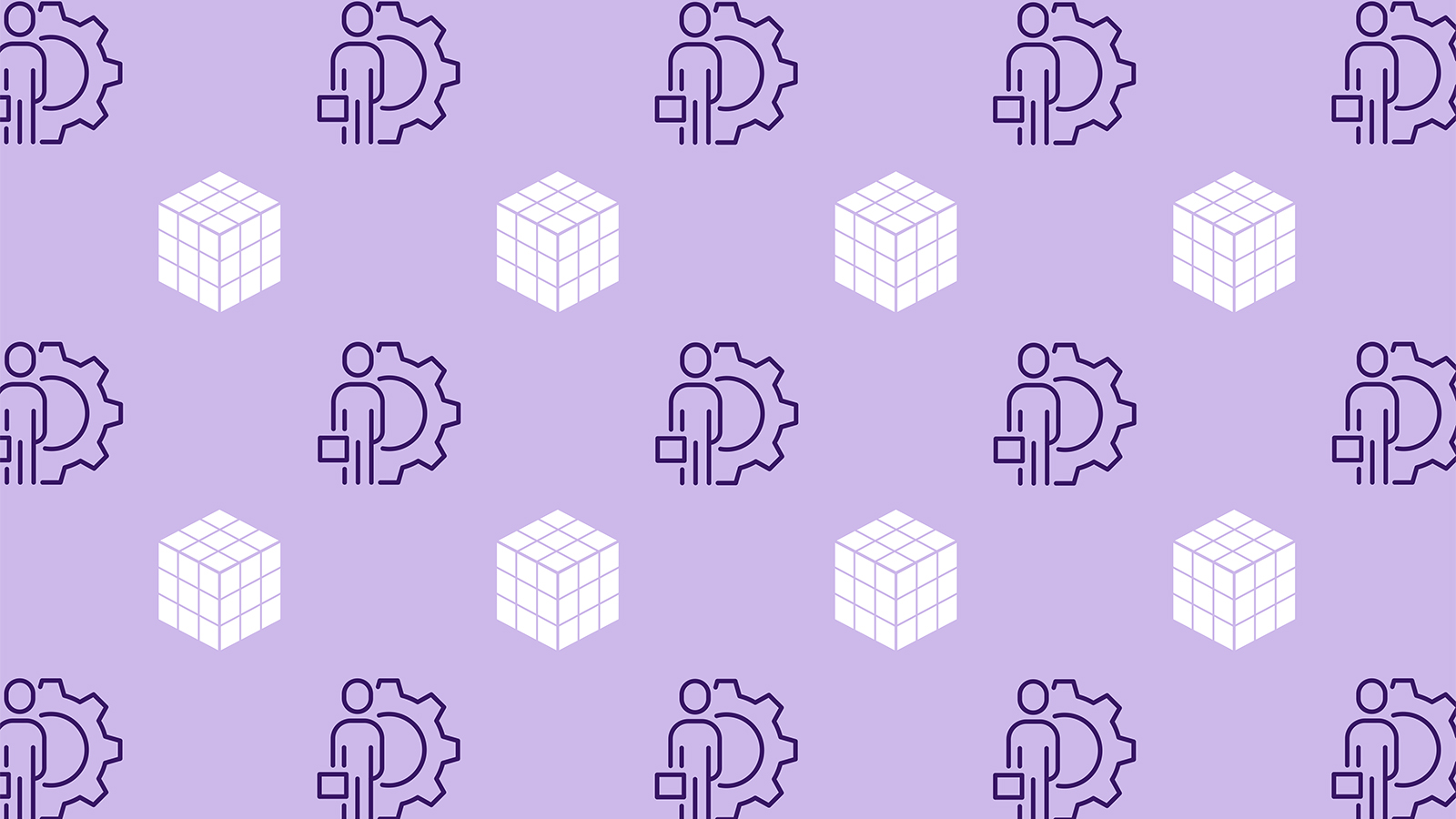 purple background with rows of rubics cubes and gear icons