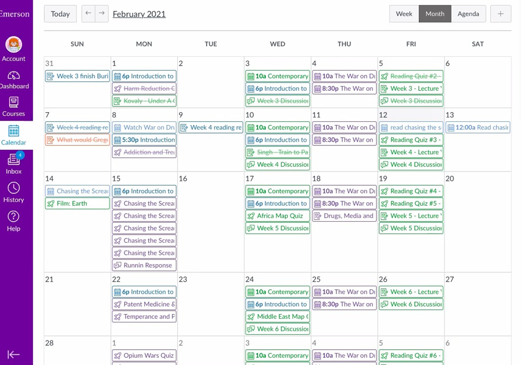 screen shot of calendar view showing events by day and time