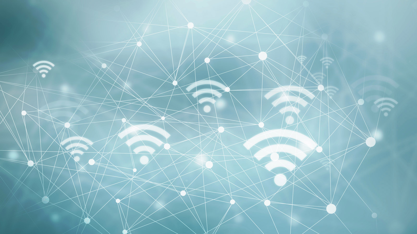network of lines and nodes overlayed with wi-fi symbols