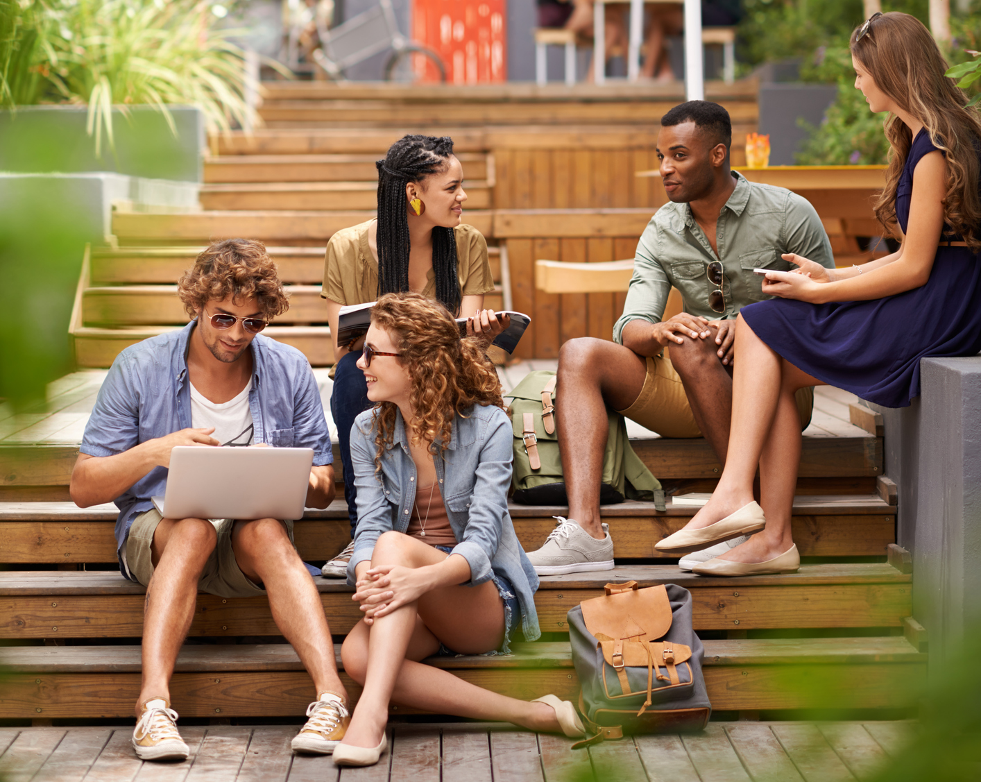Group of students on campus steps
