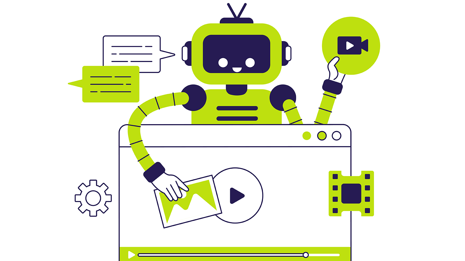 Illustration of an artificial intelligence robot generating video.