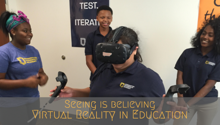 Seeing is Believing: Virtual Reality in Education - students with VR headset