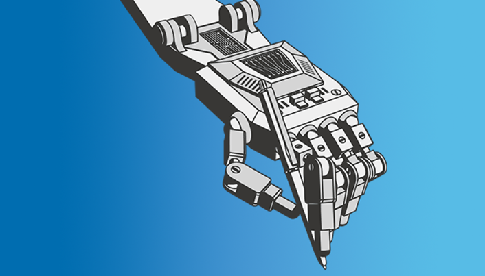 Robot Writer - robotic hand holding pen
