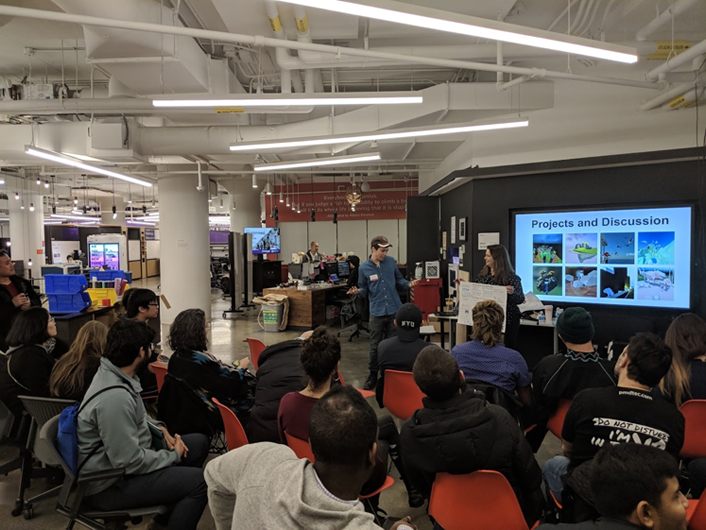 Figure 3. Students presents projects part of AR/VR Dev Day at NYU Tandon School of Engineering MakerSpace
