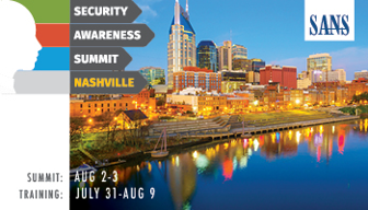 image of downtown Nashville and advertisement for the Security Awareness Summit
