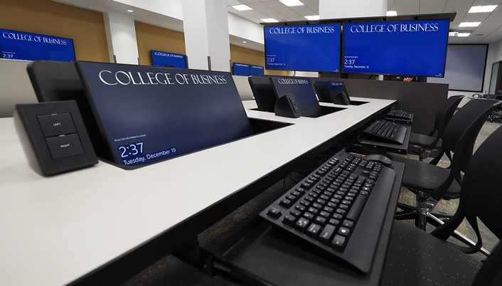 photo of a college of business workstations