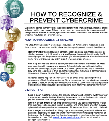 How to Recognize & Prevent Cybercrime infosheet