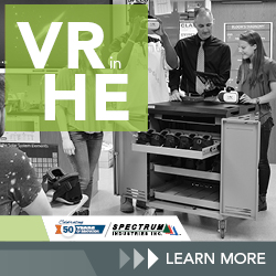 thumbnail photo of students and teacher gathered around VR30 Device Cart with VR in HE overlaid on it