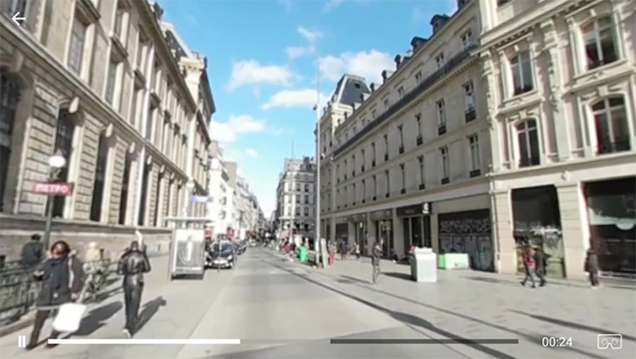 Screenshot from VR: street with buildings on both sides.