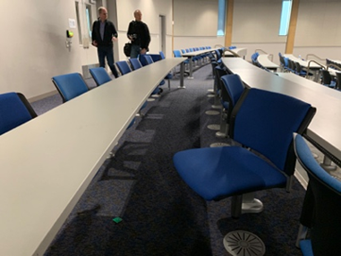 University of California–Irvine collaborative lecture hall, long tables and chairs