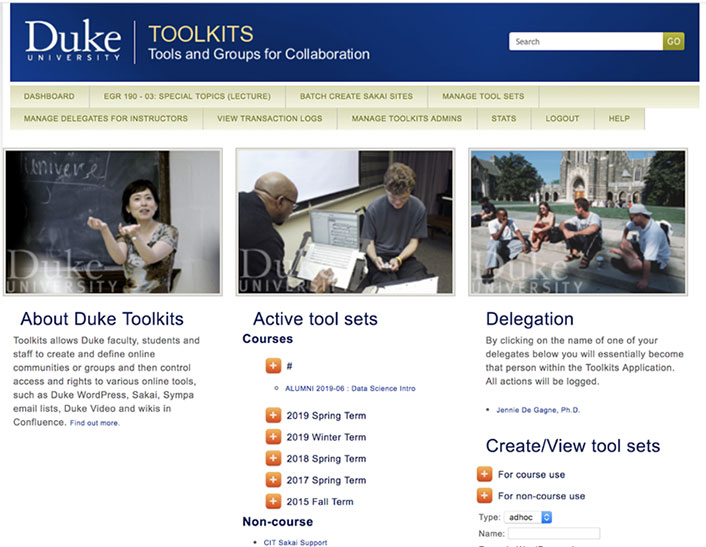 Screenshot of Toolkits webpage