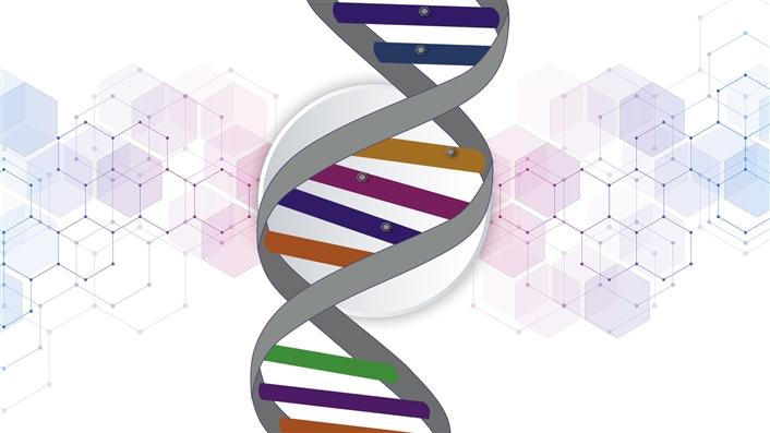 DNA strand on multi-color background