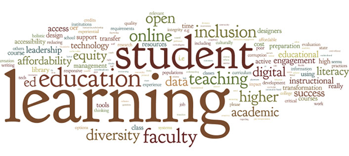 Word cloud. The largest words in order are: learning, student, education.