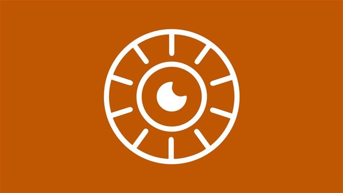 image of a three-quarter moon in the center of a spoked, wheel-like circle
