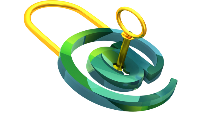 green at symbol representing a lock with gold latch and key
