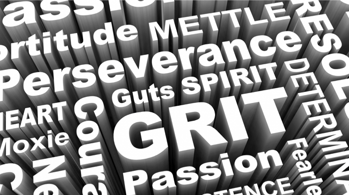 Word collage: Grit. Perseverance. Passion. Courage. Persistence. Tenacity. Determination.