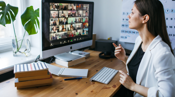 woman participating in Zoom video conference
