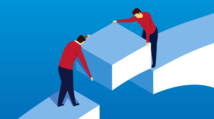 two businessmen connected a bridge