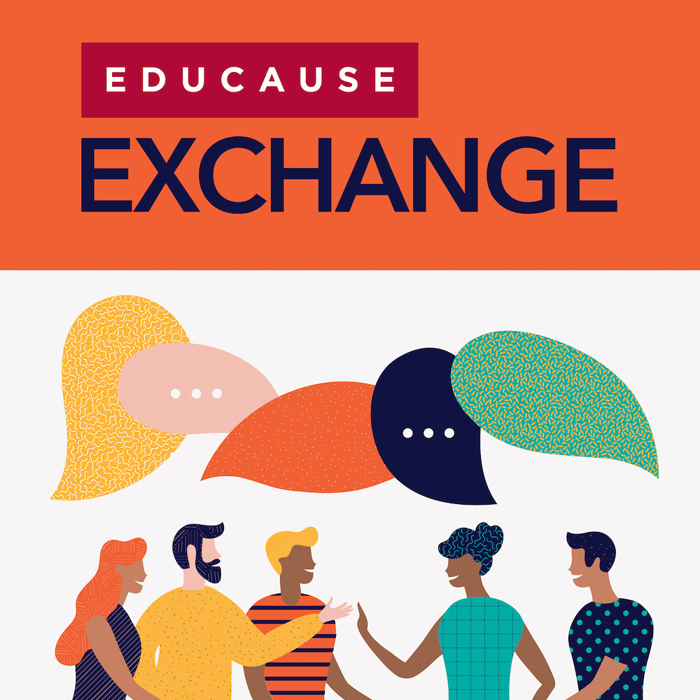 EDUCAUSE Exchange Podcast Artwork with illustrations of people in conversation