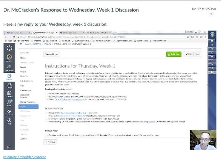 Figure 3. Vic McCracken using video to offer feedback on discussions
